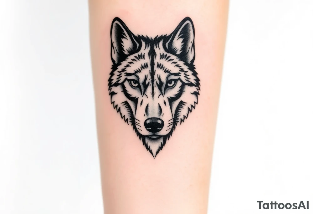 wolf head looking straight forward tattoo idea
