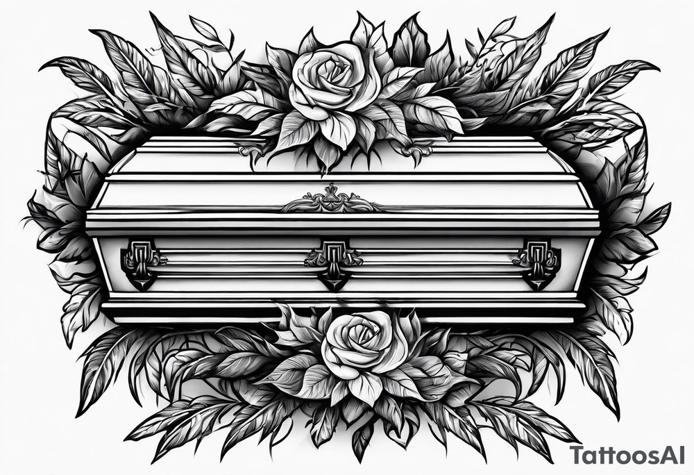 Coffin with leafy vines tattoo idea