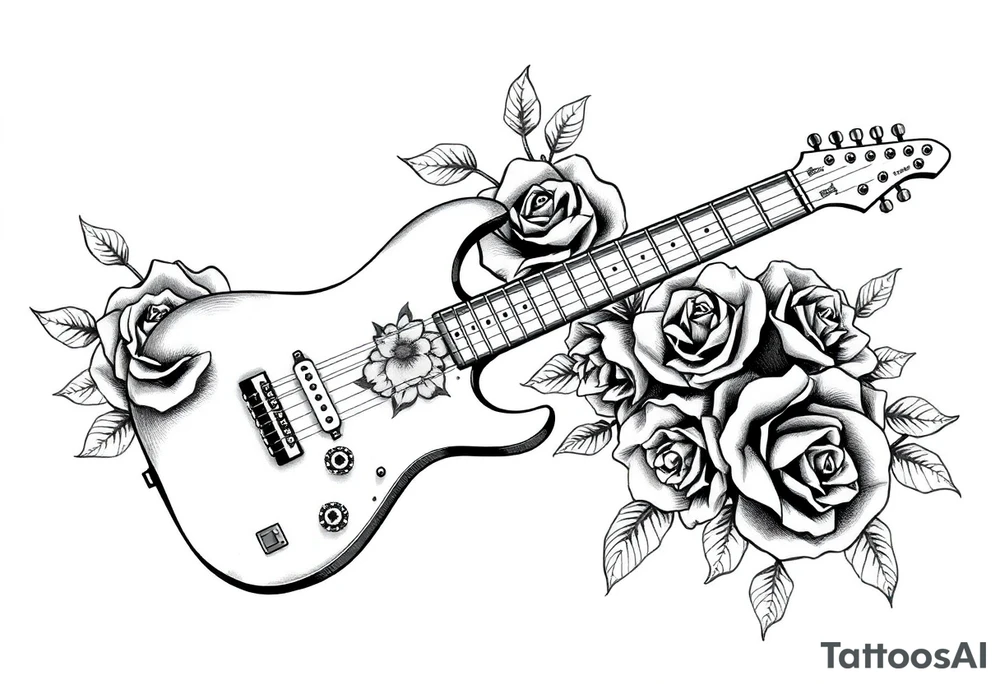 Electric guitar with lots skulls and roses tattoo idea