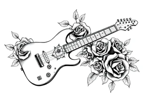 Electric guitar with lots skulls and roses tattoo idea