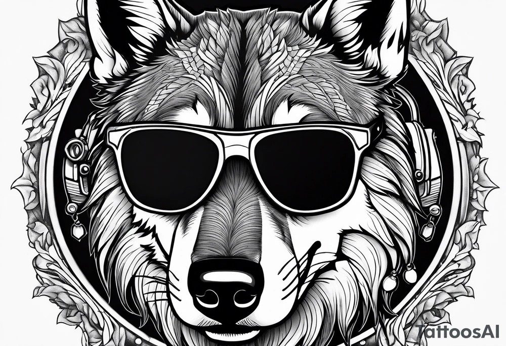 Badass wolf wearing sunglasses tattoo idea