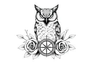 an owl,compass,roses, tattoo idea