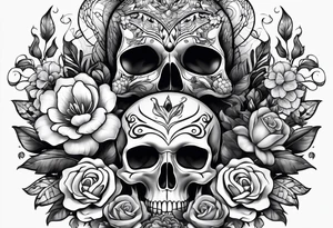 Snakes, skulls, and flowers tattoo idea