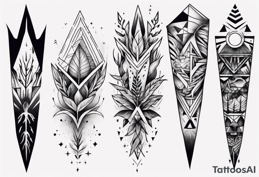 full arm tattoo. scary pointy leaves combined with geometric shapes. whole arm tattoo idea