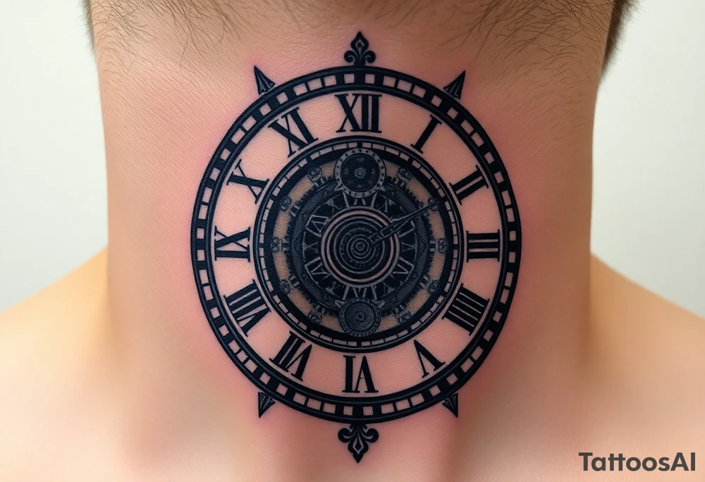 vintage roman numerals within ornate clockwork mechanism tattoo idea