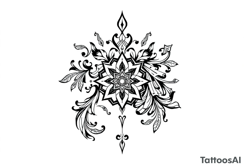 mytical shaman style ornametn with ancient rhyme tattoo idea