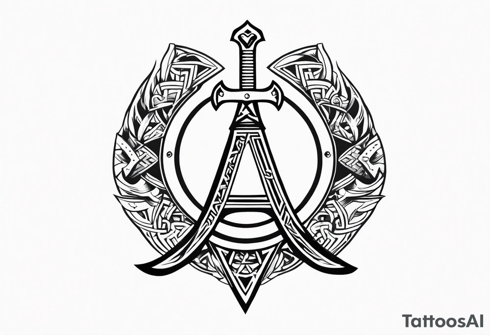 Valhalla sword shield axe Valknut tattoo idea