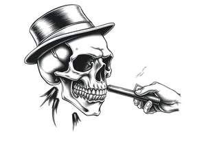 skull with mustache,a big cigar in his mouth,a top-hat on his head and alot of money in a hand. tattoo idea