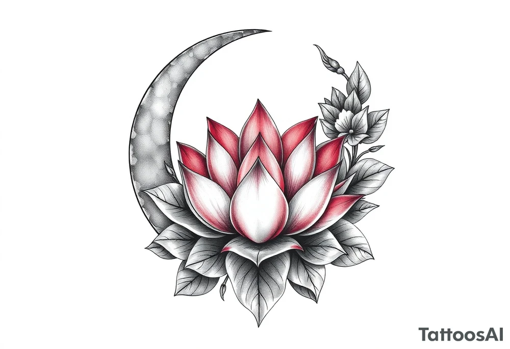 crescent floral moon with lotus flower tattoo idea