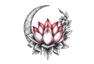 crescent floral moon with lotus flower tattoo idea