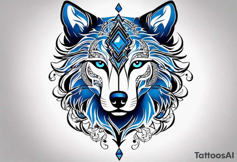 a tattoo whose main theme is balance but also resembles new begining, strong willpower, peace and loyalty. This should be for the front part of the shoulder. maybe add the ying-yang symbol somewhere in the tattoo. Tattoo should have an equal amount of blue and red along with the overall tattoo being black. In corporate a wolf into the tattoo, make sure it resembles ing and yang tattoo idea