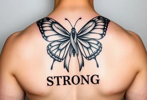 Tattoo for multiple sclerosis with a monoarch butterfly the ribbon for multiple sclerosis and the word made strong tattoo idea