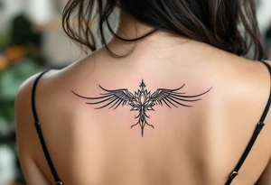 Fine thin lines very small minimalist tattoo combo of phenix and lotus tattoo idea