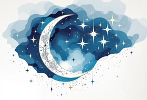 Moon and stars in sky tattoo idea