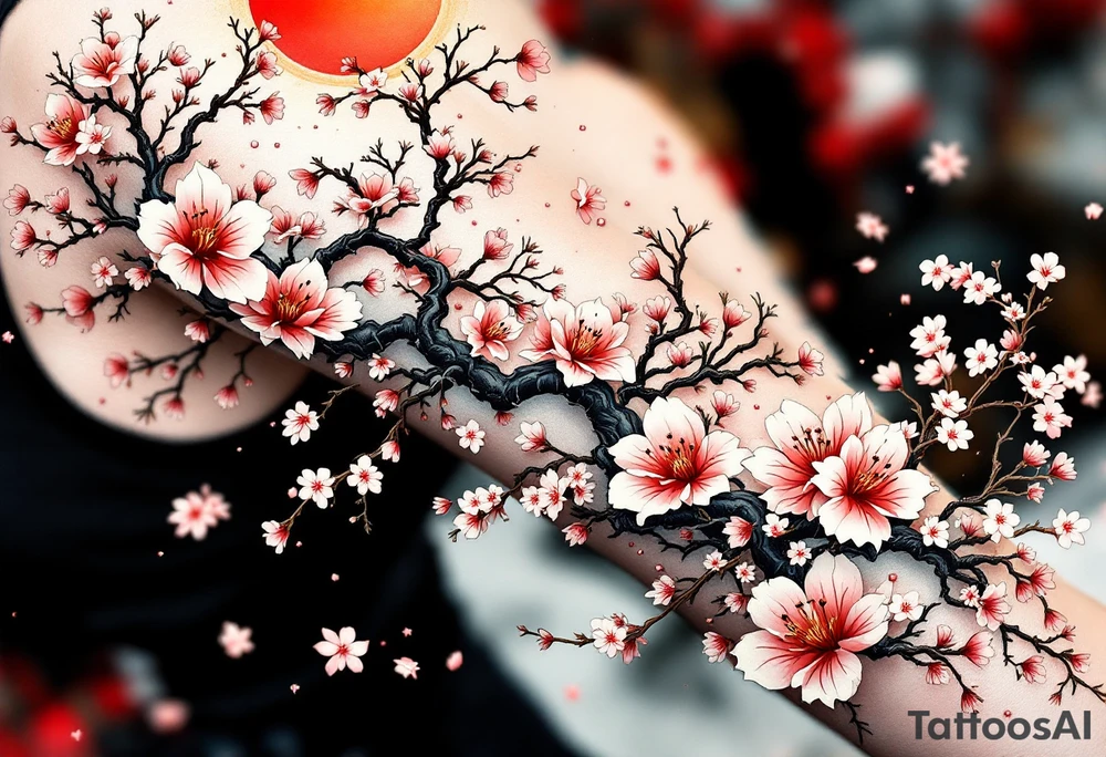 Cherry blossom and sun, beautiful tattoo idea