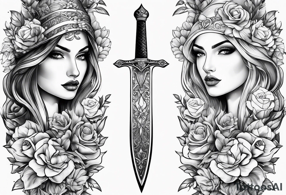 Feminine magical dagger tattoo idea