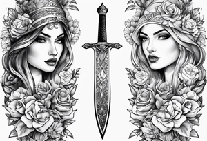 Feminine magical dagger tattoo idea