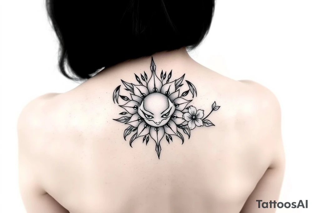 Crab sun and honeysuckle flower tattoo idea