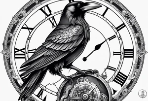 Raven sitting on a clockwork tattoo idea