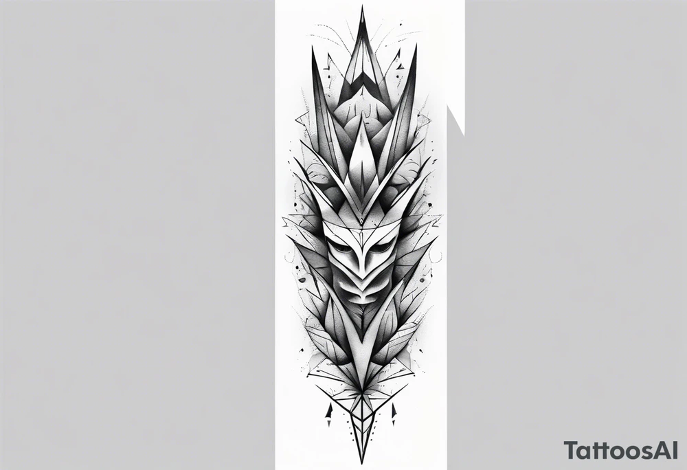 full arm tattoo. scary pointy leaves combined with geometric shapes. whole arm tattoo idea