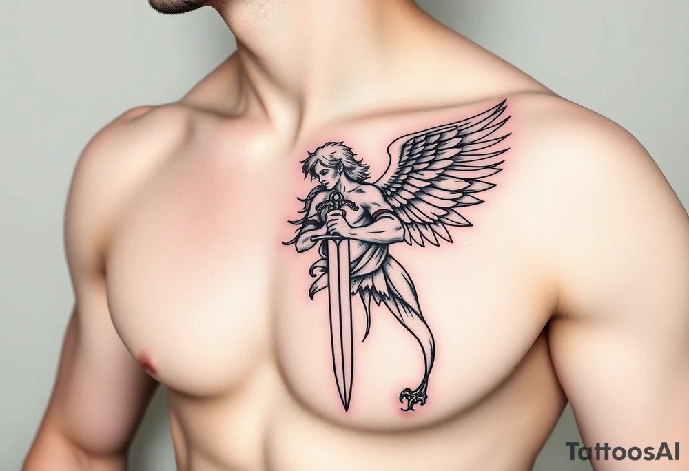 Archangel with a sword tattoo idea