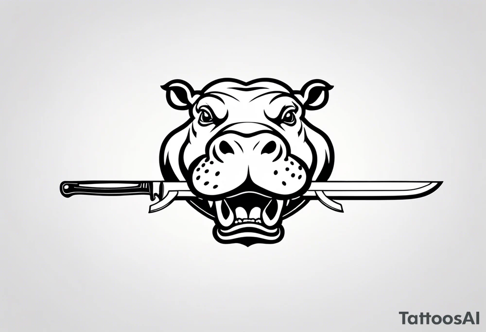 Hippo with knife in between its teeth tattoo idea