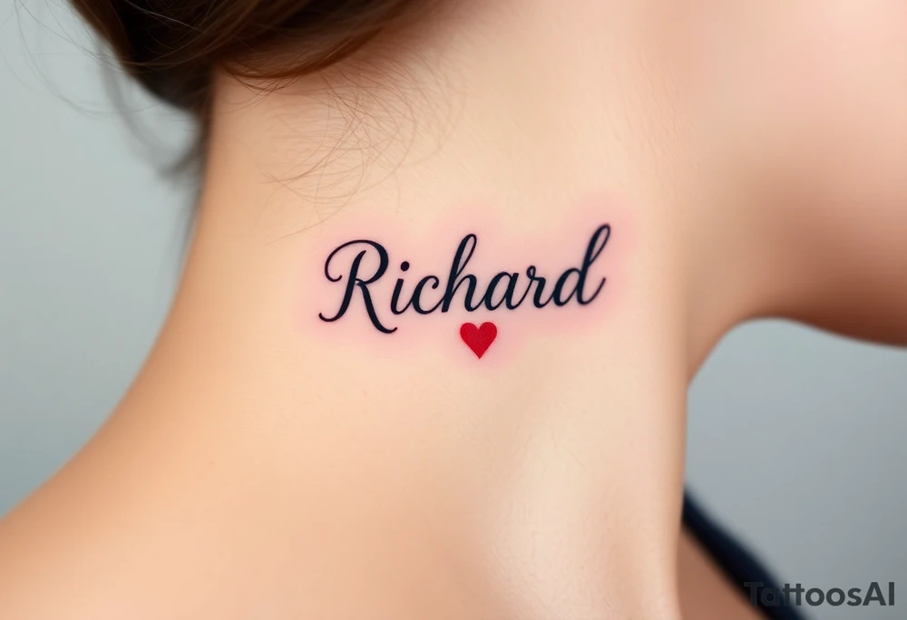 The name Richard in pretty handwriting with a heart for the dot on the i on my neck tattoo idea