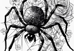 Spiders and black flowers tattoo idea