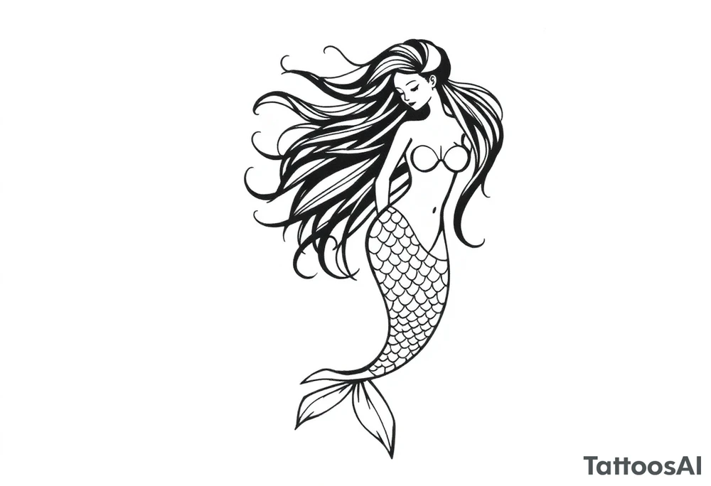 mermaid with flowing hair tattoo idea