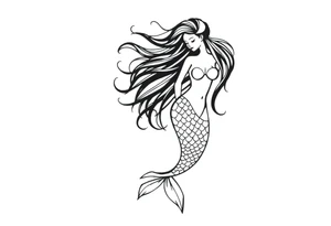 mermaid with flowing hair tattoo idea