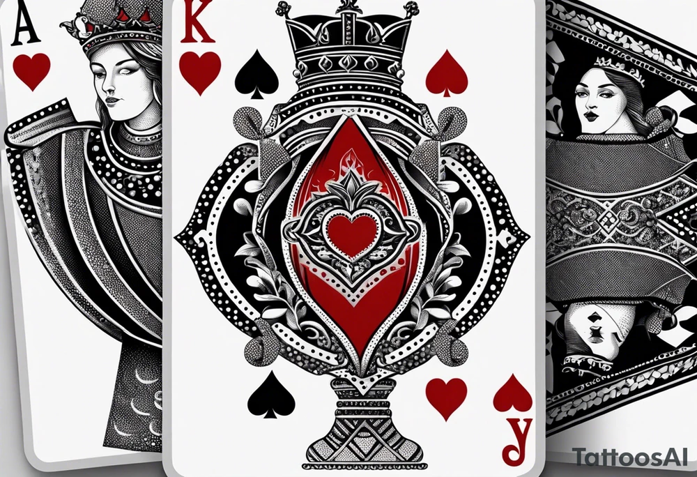 one playing card with both queen of hearts and king of spades in minimalistic style tattoo idea