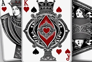one playing card with both queen of hearts and king of spades in minimalistic style tattoo idea