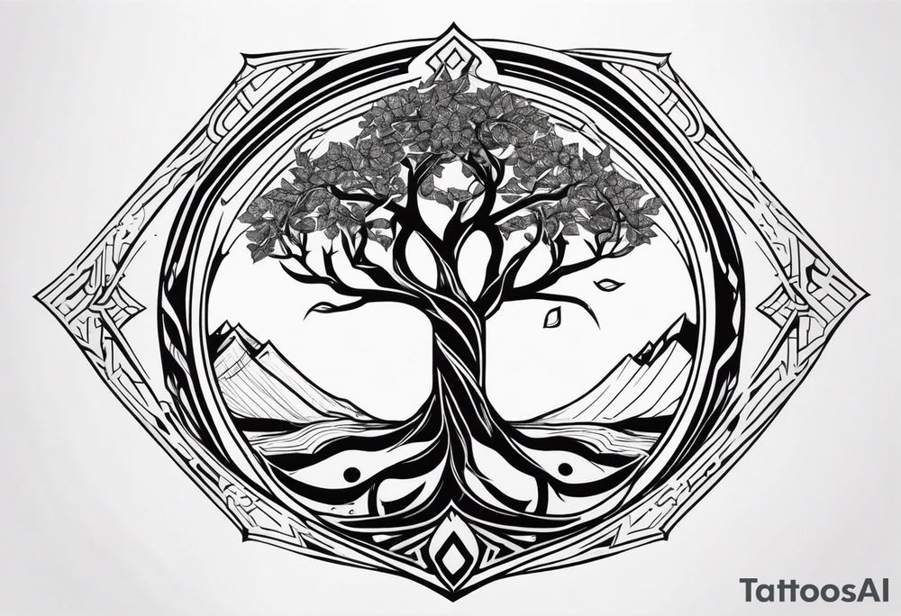 Yggdrasil losange on the back tattoo idea