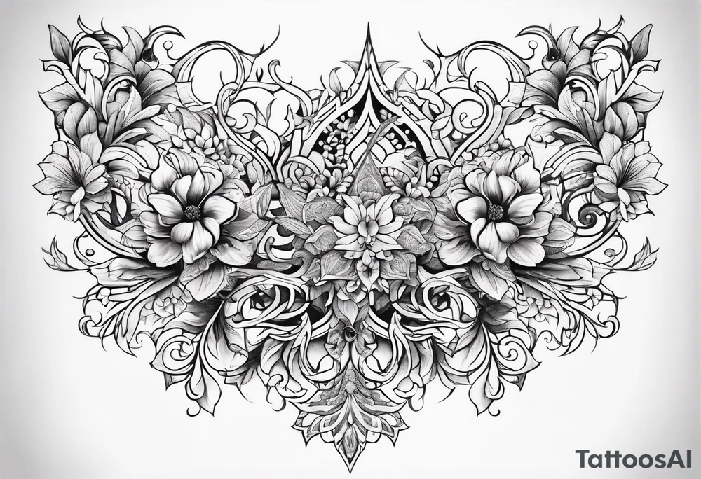 ornate vertical floral sternum tattoo tattoo idea