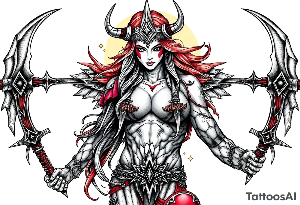 Viking goddess warrior full body sexy tattoo idea
