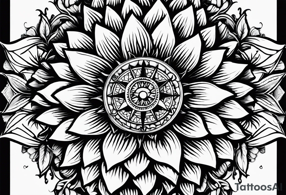 Sunflower, compass, with the words "To Thine Own Self Be True" tattoo idea