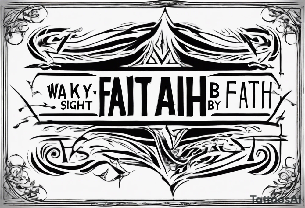 Horizontal inner bicep tattoo. “walk by faith, not by sight” stairwell wrapping around the quote. This design captures the essence of the journey guided by faith. tattoo idea