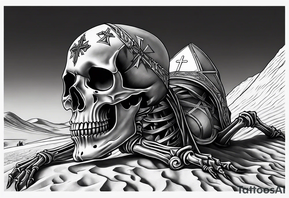 skeleton crawling towards a cross in a desert tattoo idea skeleton crawling towards a cross in a desert tattoo idea