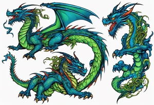 blue dragon tangled with a green dragon tattoo idea