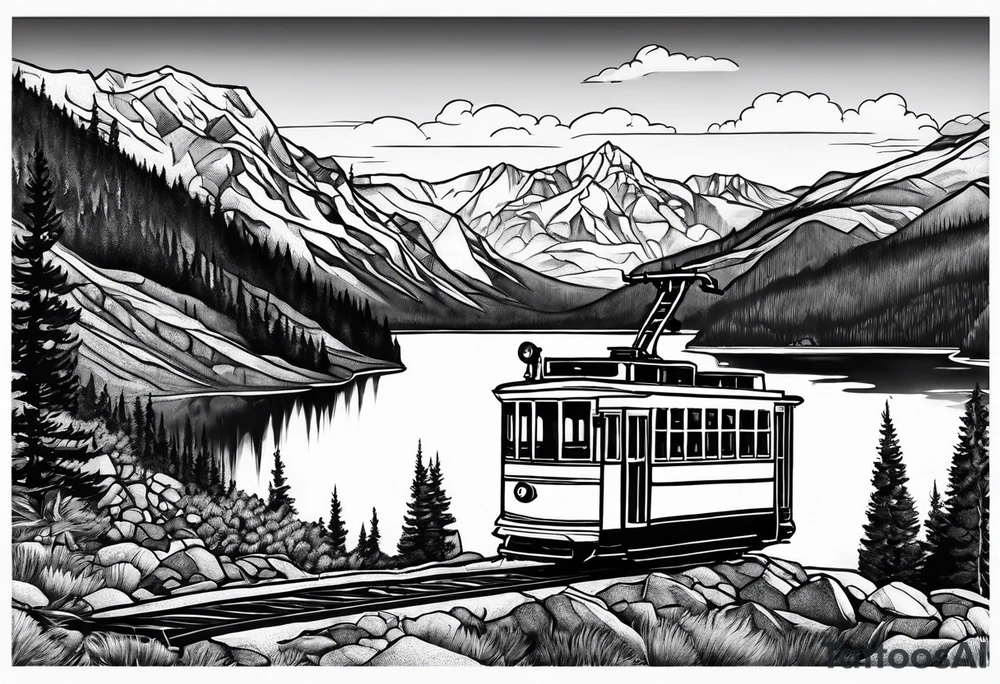 squaw valley tram face showing tram and lake in the background tattoo idea