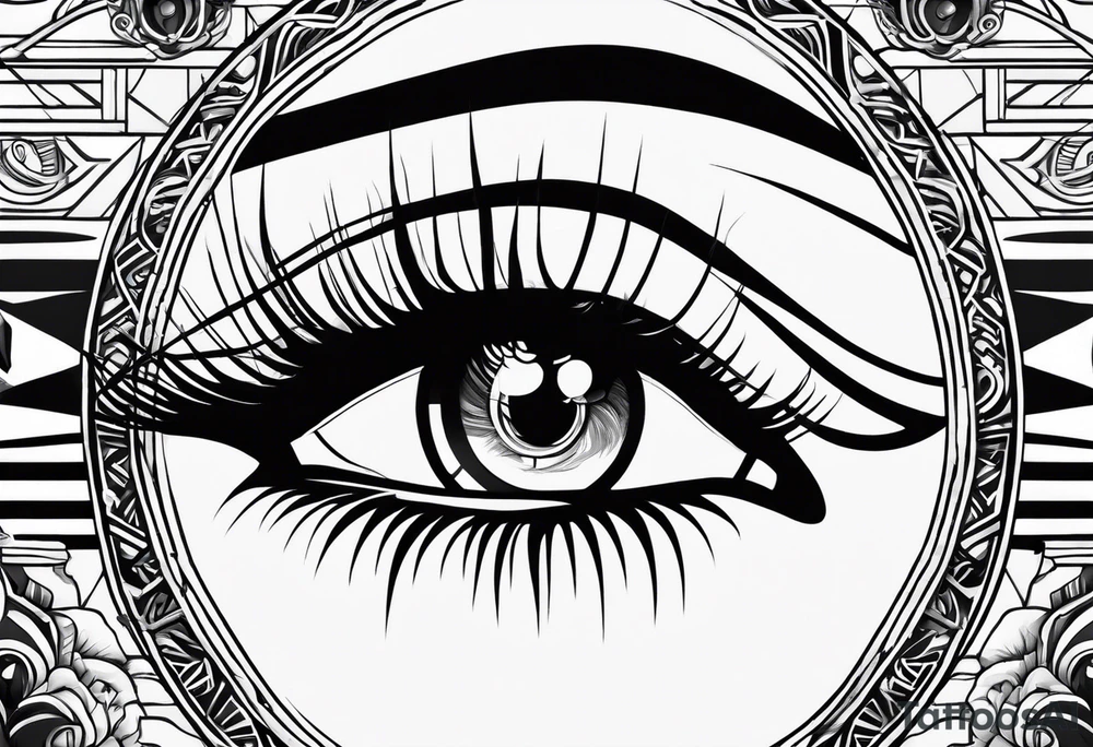 girl with eye of horus behind hierogliphlic wall tattoo idea