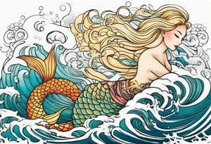 Blond mermaid and son frolicking in the ocean tattoo idea