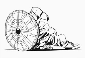 side view of man crouched holding shield tattoo idea