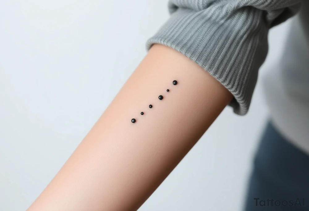 Can you design a few options for a meaningful minimal tattoo with dots, lines or stars that represents my kids? Three are living and two are deceased and I want something that represents that difference by having solid and hollow elements. Put on fingers tattoo idea