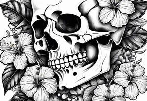 femmale skeleton with hibiscus tattoo idea