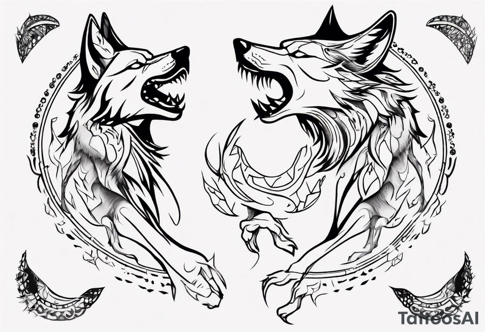 stick figures of two wolves dancing tattoo idea