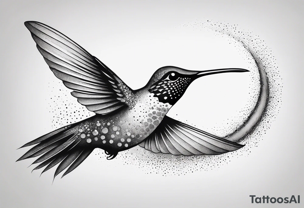 Design a minimalist tattoo of a hummingbird in flight, with elegant lines capturing its grace and vibrant energy tattoo idea
