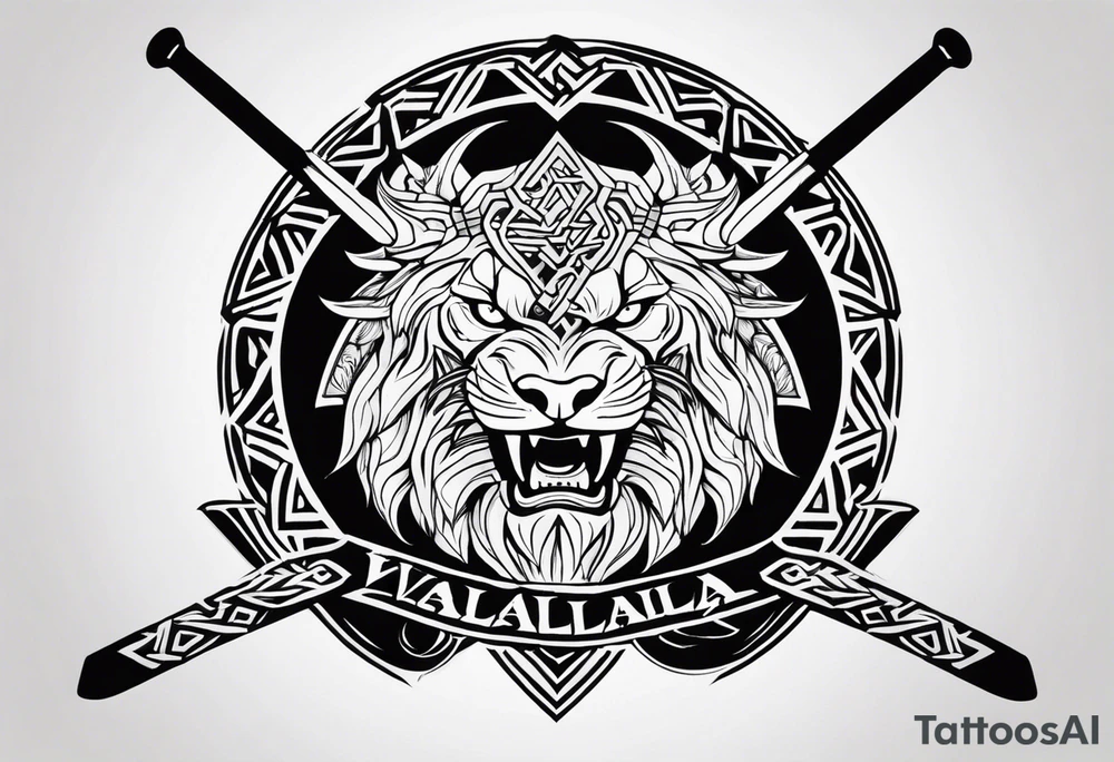 Valhalla sword shield axe Valknut dragon lion tattoo idea Valhalla sword shield axe Valknut dragon lion tattoo idea
