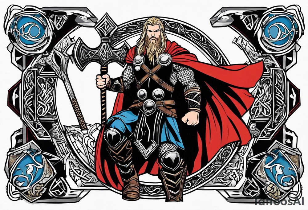 Thor with Viking runes in the background as a vignette tattoo idea