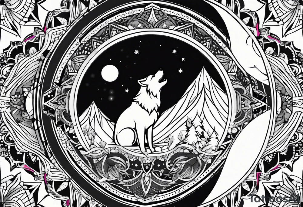Mandala theme design with moon and wolves for forearms tattoo idea Mandala theme design with moon and wolves for forearms tattoo idea